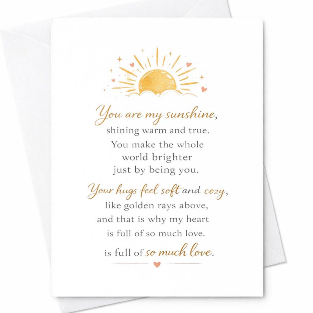 You Are My Sunshine Card Mothers Day Card Sweet Mom Card Heartfelt Poem ...
