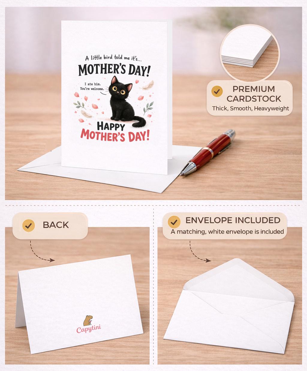 Funny Cat Mothers Day Card Black Cat Ate Bird Joke Happy Mothers Day ...