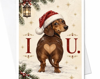 Schattige Teckel Kerstkaart Hondenliefhebber Feestelijke Kerstkaart met Kerstmuts voor Haar Hem Dierenliefhebber C7645