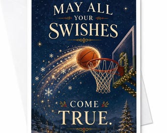 Kerstkaart "Moge al je wensen uitkomen" met basketbalthema, feestelijke sportkaart voor hem C6965