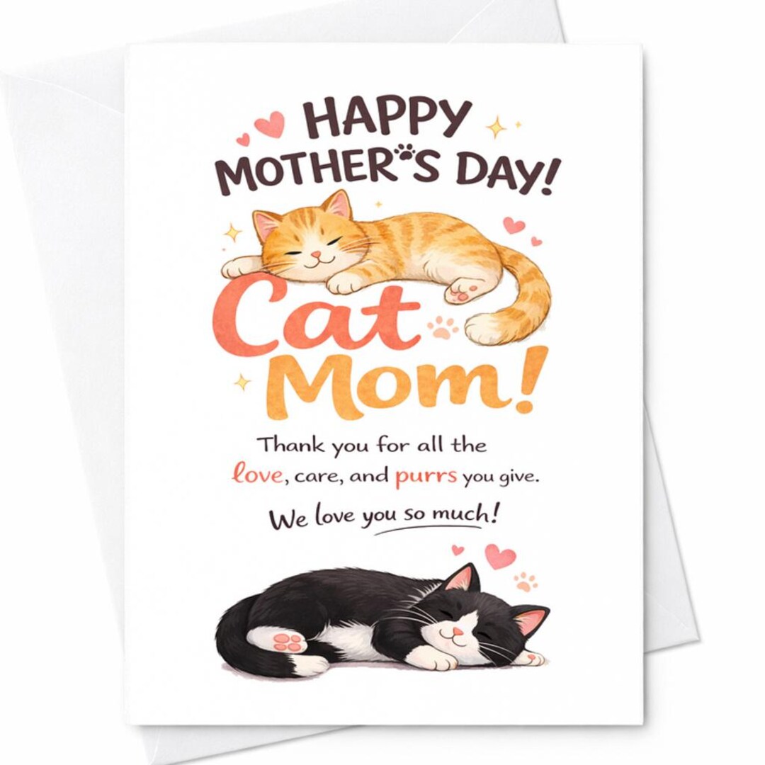 Cat Mom Mother’s Day Card Cute Kitten Card From Cat Funny Cat Mom Gift ...