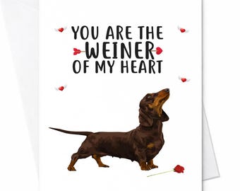 Grappige woordspeling Weiner Of My Heart teckel Valentijnsdag kaart echtgenoot vriend C108