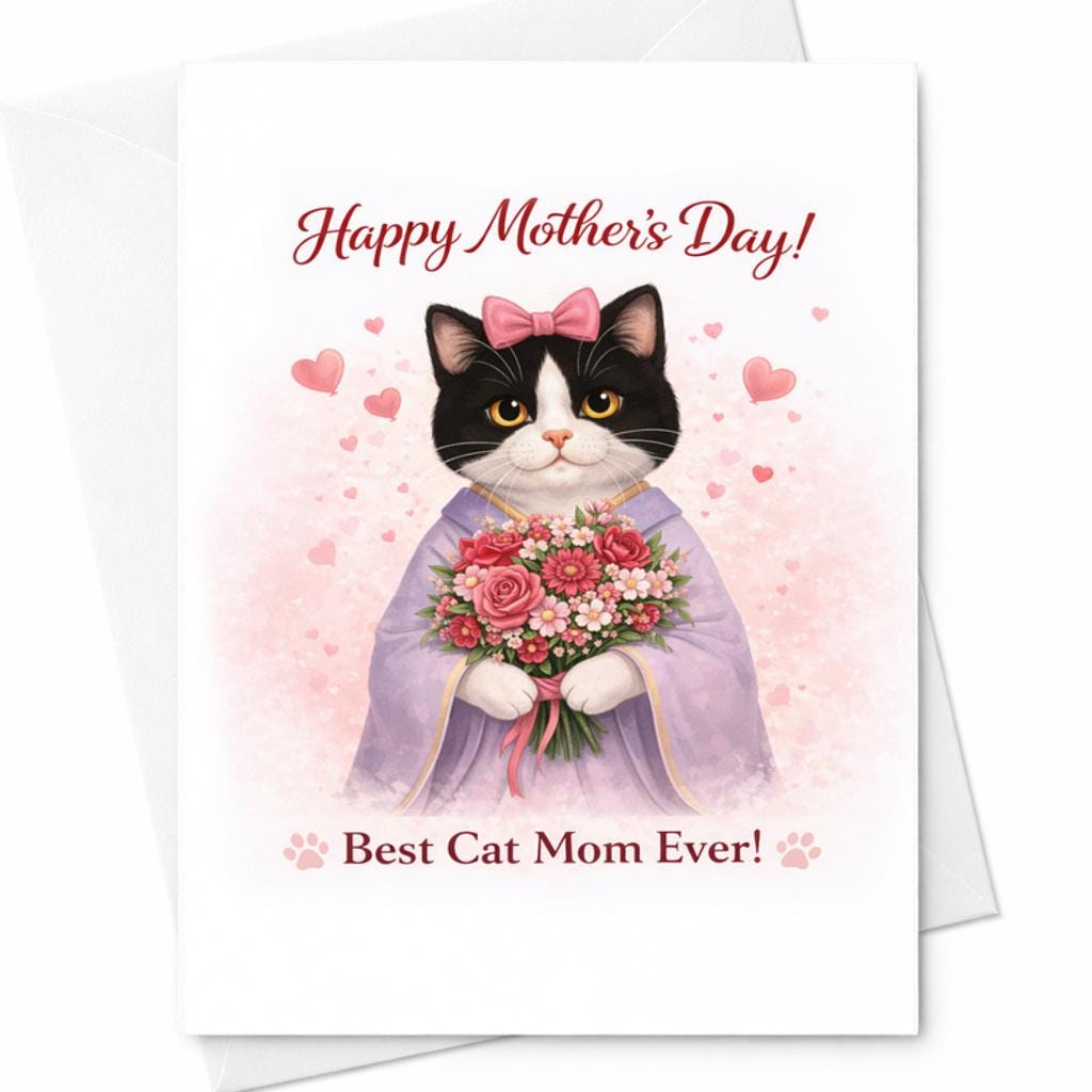 Best Cat Mom Ever Card Happy Mothers Day Cat Lover Gift Cute Cat With ...