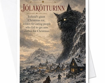 Jólakötturinn Iceland's Giant Christmas Cat Funny Christmas Card Holiday Greeting Card For Cat Lovers Unique Xmas Card C4813