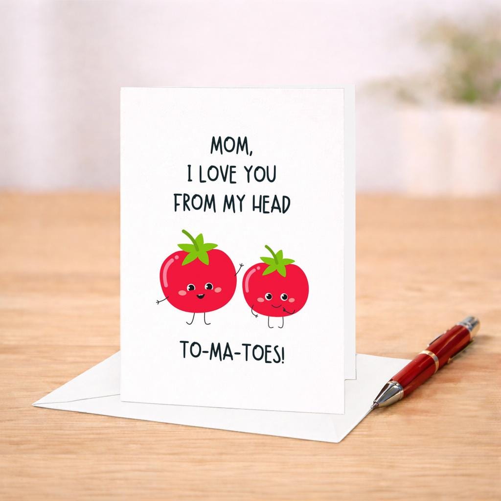 Tomato Mother's Day Card Funny Mom Card I Love You From My Head to Ma ...
