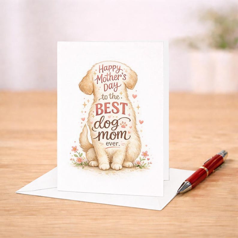 Best Dog Mom Mothers Day Card Cute Puppy Floral Happy Mothers Day Dog ...