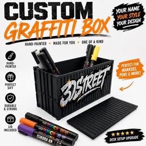 CUSTOM Marker Storage Box | Personalized Graffiti Organizer | 3D Printed Desk Storage | StreetStyle Pen Holder | Handmade Custom Design Gift