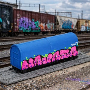 CUSTOMIZED Freight Train Wagon Graffiti Miniature – Graffiti Train Model – Urban Diorama - Customizable Gift