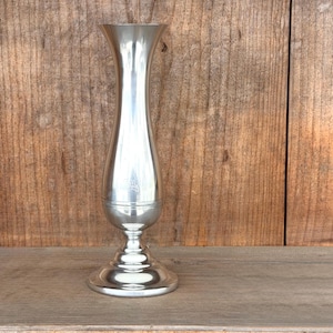 Vintage Steiff Pewter Bud Vase – Mid Century Tall Silver Metal Decor AL Mark