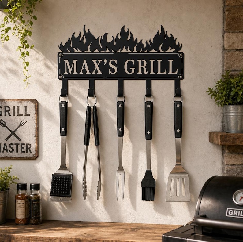 Custom Grill Racks Personalized Grill Tool Hanger,custom Bbq Wall Hook,metal Grill Wall ...
