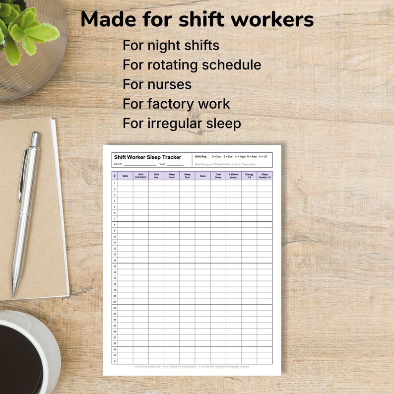 Shift Worker Sleep Tracker Printable | Night Shift Sleep Log | Sleep ...