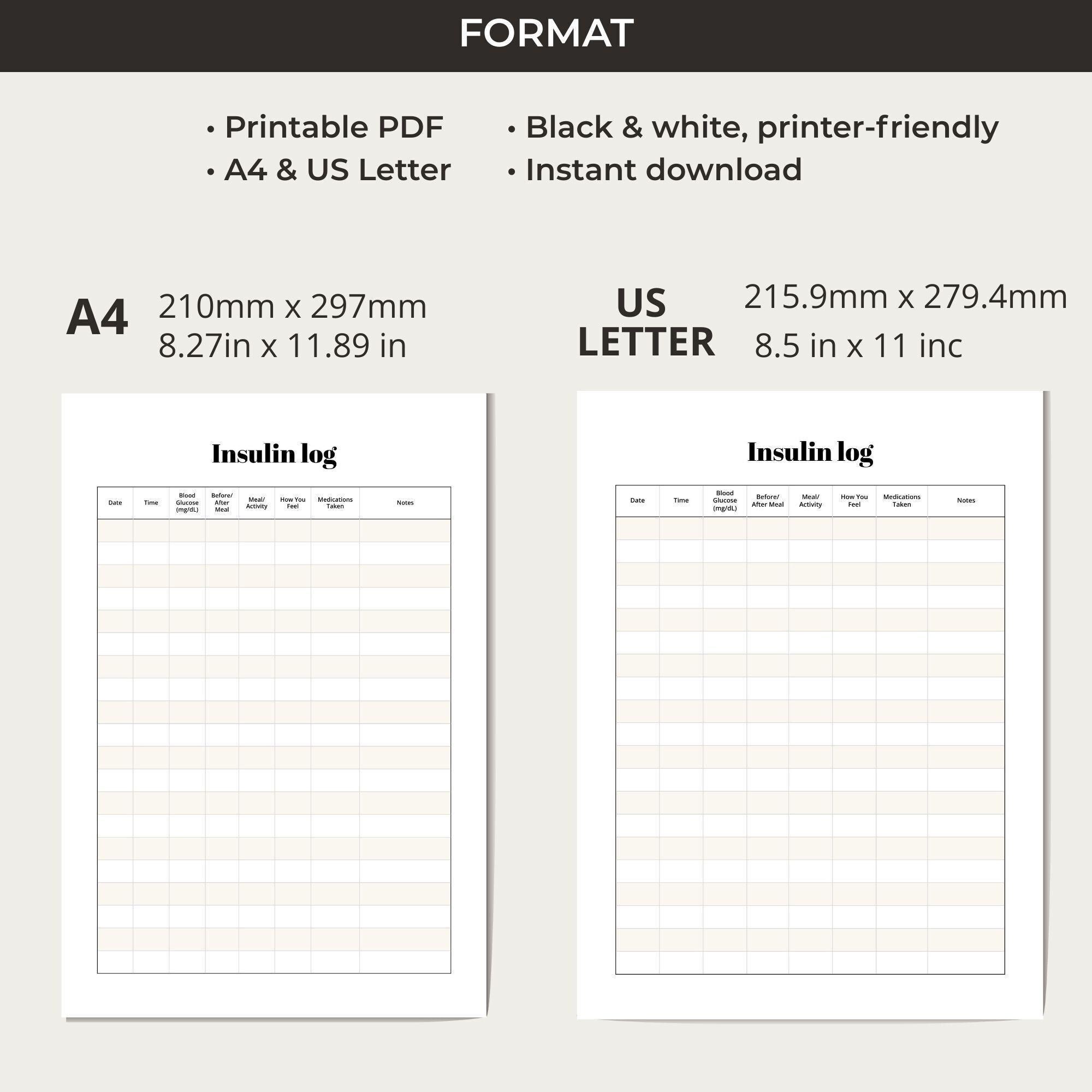 Blood Sugar Log Printable | Insulin Tracker | Diabetes Management Sheet ...
