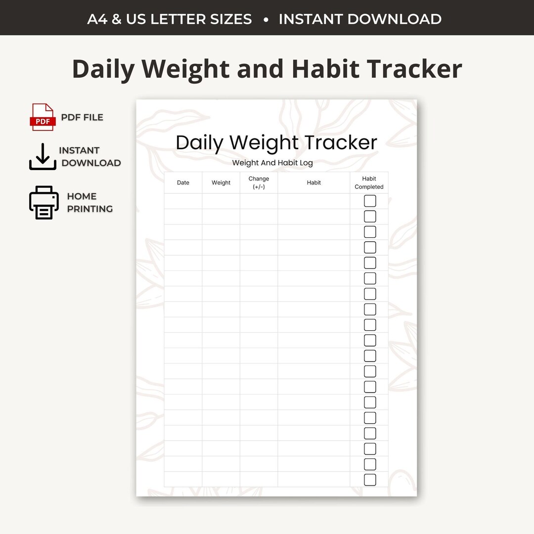 Daily Weight and Habit Tracker | Weigh in Log Printable | Weight Loss ...