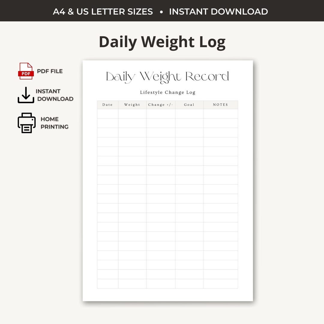 Daily Weight Tracker and Lifestyle Log – Printable One Page Weight ...