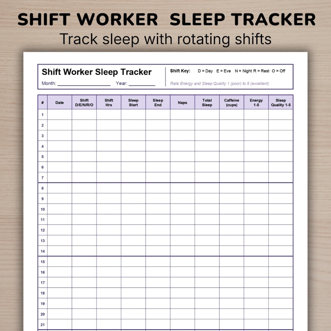 Shift Worker Sleep Tracker Printable | Night Shift Sleep Log | Sleep ...