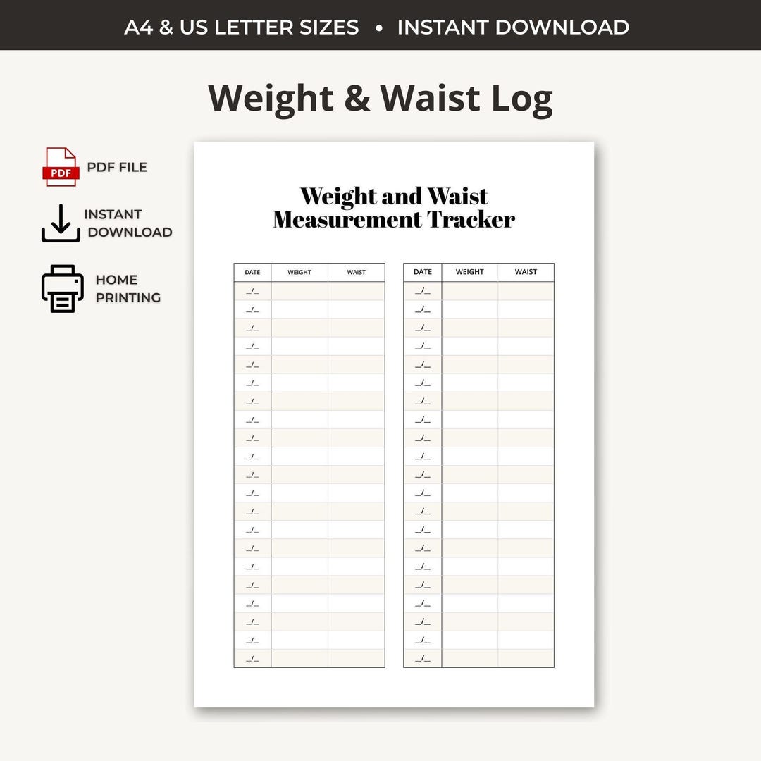 Weight and Waist Tracker Printable | Fitness Progress Log | Body ...