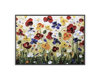 Ingelijste kleurrijke bloemenkunst aan de muur, botanisch decor, mat satijnen papieren bloemkunstwerk