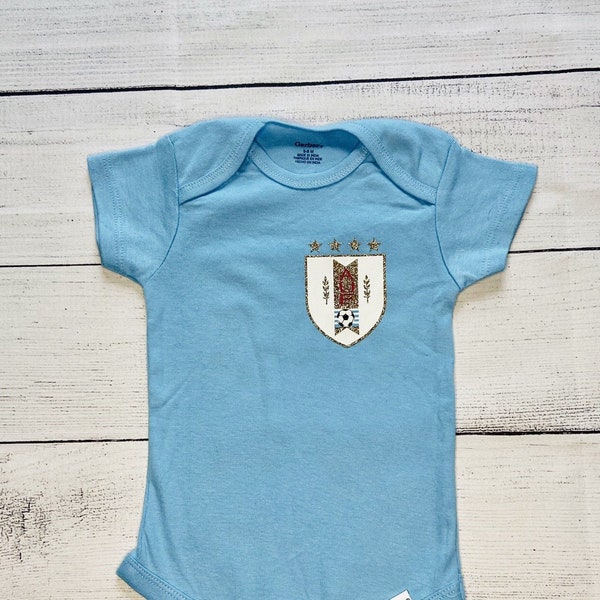 Personalized Baby Uruguay National Team Soccer Jersey Onesie® brand by Gerber® with Glitter