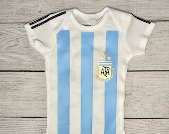 Personalized Baby Argentina National Soccer Jersey Onesies® brand by Gerber® Bodysuit with Glitter