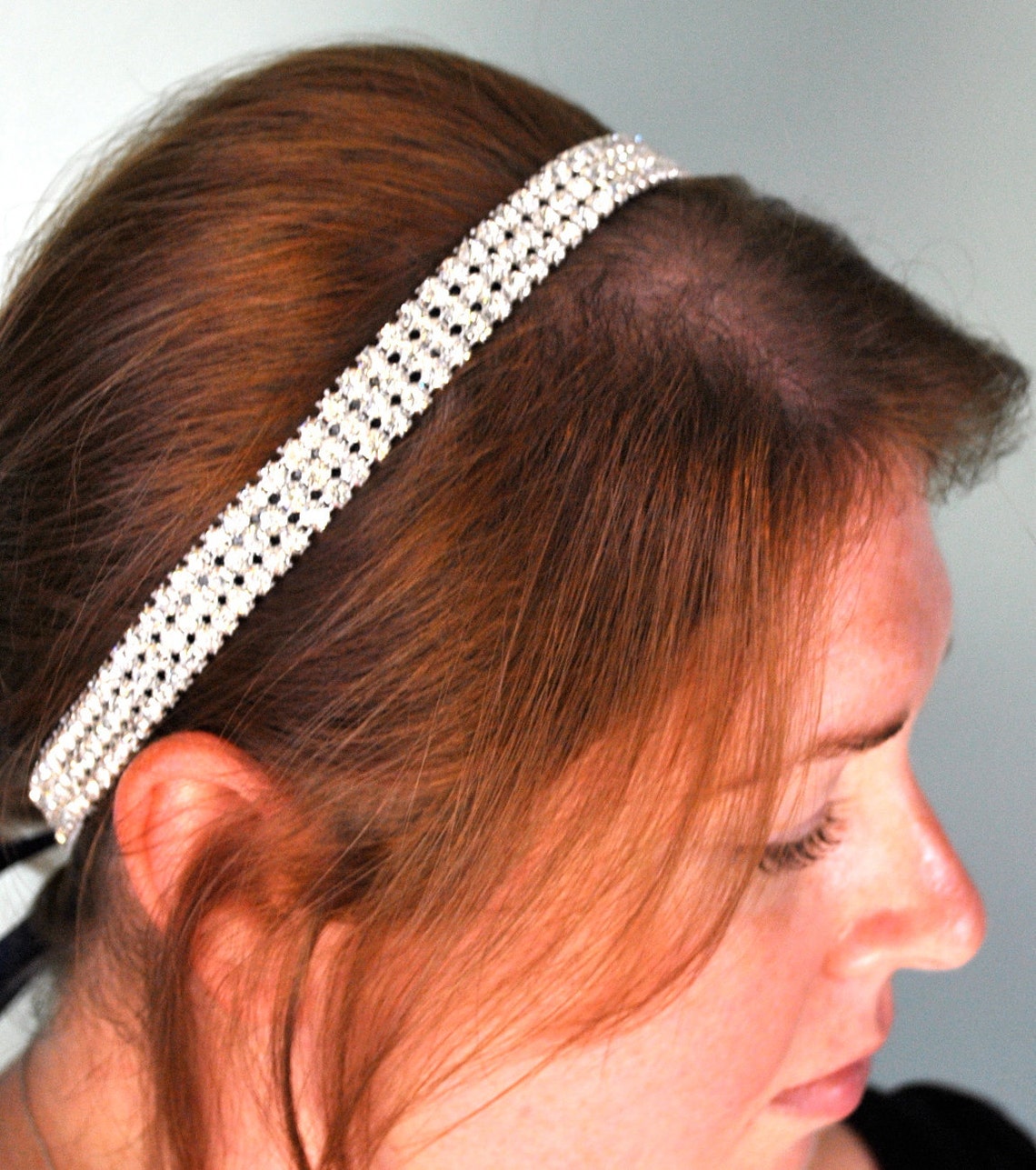 Navy Blue and Rhinestone Ribbon Headband Etsy