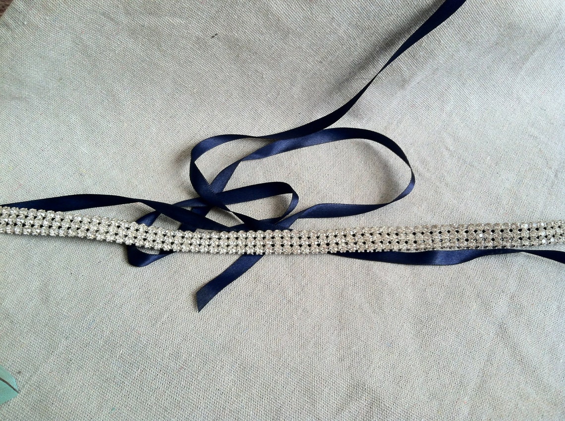 Navy Blue and Rhinestone Ribbon Headband Etsy
