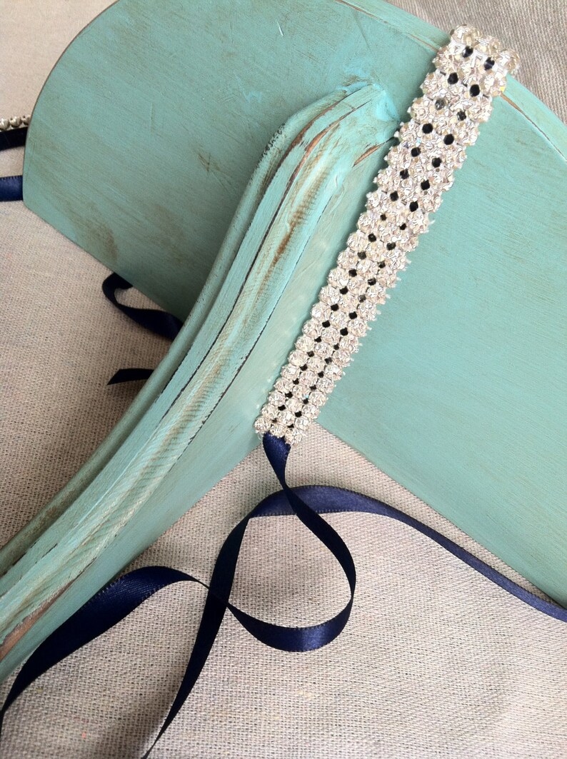 Navy Blue and Rhinestone Ribbon Headband Etsy