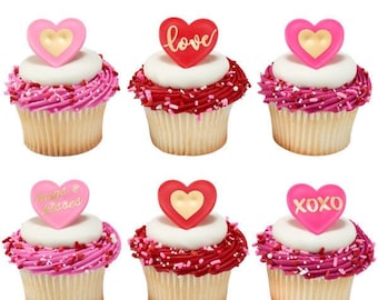 Love Heart ~ Cupcake Toppers ~ Cupcake Rings ~ Valentines Day Hearts