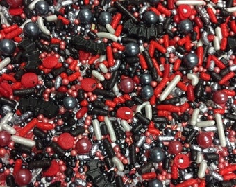 Halloween Sprinkles ~ Dracula ~ Bat ~ Black Red Silver Sprinkles