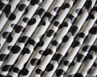 25 teilige Papierstrohhalme im Kuhfell-Design