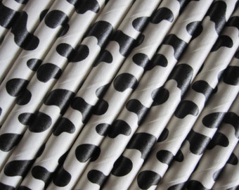 Cow Black and White Paper Party Drinking Straws ~ Barnyard Party ~ Western Party ~ Set of 25 or 50