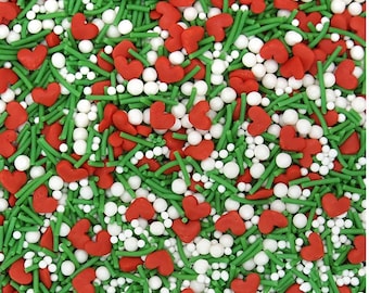 All Natural Sprinkles ~ Grinchmas ~ White Green Red Heart ~ Sprinkles ~ Natural Sprinkle Mix ~ Nut Free ~ Gluten Free ~ Vegan ~ All Natural