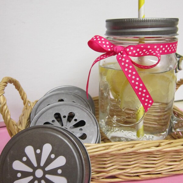 Antique Pewter Daisy Mason Jar Lids (Set of 6)