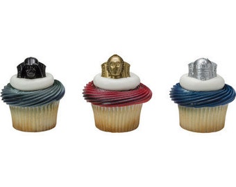 Adornos para cupcakes de Star Wars ~ Darth Vader ~ C3PO ~ R2D2 ~ Recuerdos para fiestas