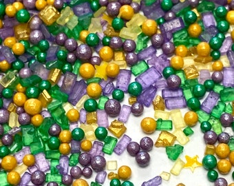 Mardi Gras Sprinkles ~ Nonpareils ~ Crystal Sugar ~ Gold Star Glitter