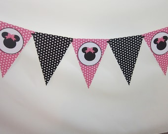 Minnie or Mickey Mouse Pennant Banner ~ Pink or Red