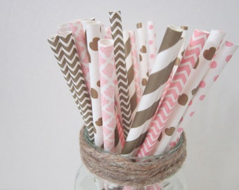 Gold Light Pink ~ Paper Straws ~ Drinking Straws ~ Wedding ~ Baby Shower ~ Anniversary