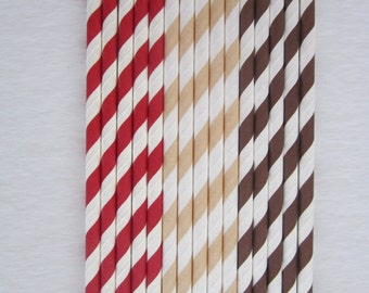 Red ~ Brown ~ Cream ~ Paper Straws ~ Sock Monkey Party ~ Drinking Straws