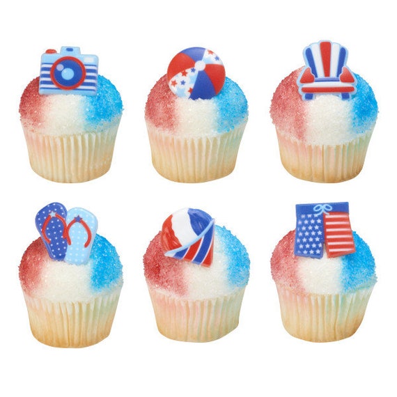 Cupcake Rings ~ Summer Fun ~ Patriotic ~ Dessert Toppers ~ All American Il_570xn