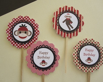 Cupcake Toppers ~ Rot & Braun ~ Sock Monkey