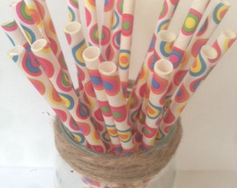 Mod Paper Straws ~ Circle Straws ~ Primary Circle Straws ~ 60's Party Straws