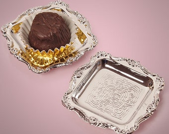 Mini Silver Square Plate ~ Cake Pop ~ Chocolat ~ Dessert ~ Wedding Favor ~ Douche Favor ~ Party Favor ~ Ensemble de 12