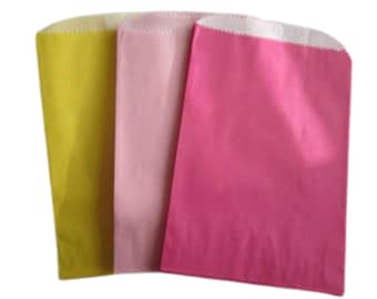 Glassine ~ Paper Bags Favor Bags ~ Cookie Bags ~ Dessert Bags ~ Yellow Hot Pink Light Pink ~ Set of 12