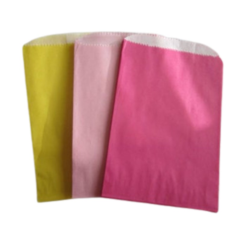 Glassine Paper Bags Favor Bags Cookie Bags Dessert Bags Yellow Hot Pink Light Pink Set of 12 image 1