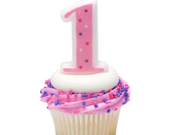 Erster Geburtstag ~ Pinke Punkte ~ Zahl 1 ~ Geburtstagskerze