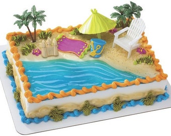 Juego de 6 adornos para tartas con forma de sombrilla de playa
