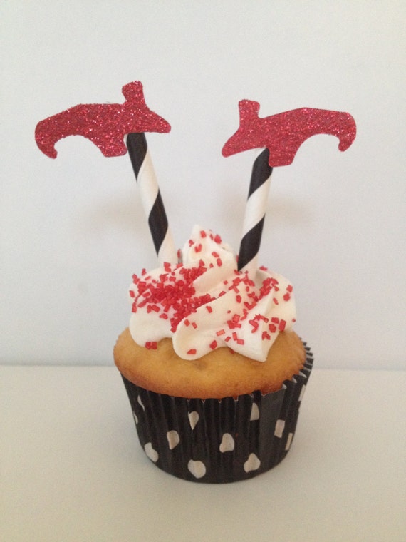 Red Glitter Witch S Shoes Wizard Of Oz Cupcake Topper Etsy