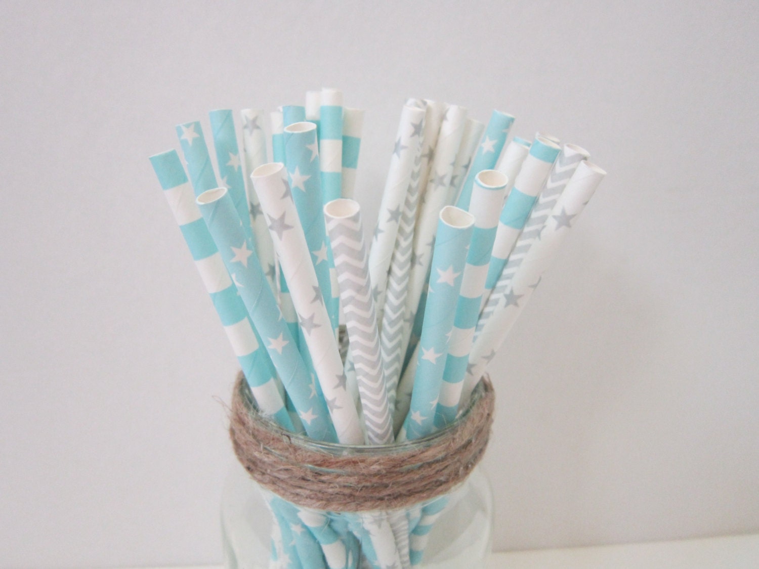 Light Blue Silver Paper Straw Baby Shower Wedding Party Etsy