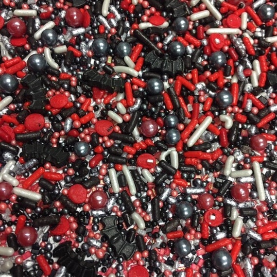 Halloween Sprinkles ~ Dracula ~ Bat ~ Black Red Silver Sprinkles Il_570xn