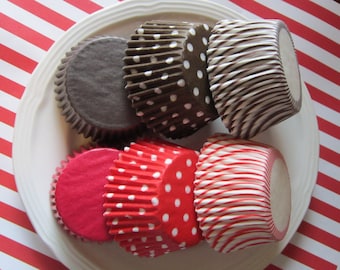 Baking Liners ~ Cupcakes ~ Muffins ~ Red & Brown Standard or Mini Cupcake