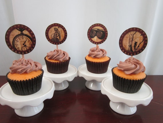 Steampunk Cupcake Toppers Red And Tan Ready To Use Set Etsy